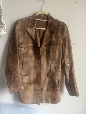 Brown Suede Button-Front Utility Jacket